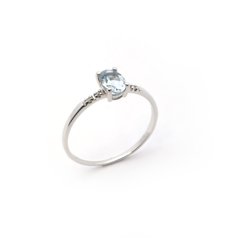 Bague Femme Aigue Marine Diamant en Or 750 Blanc