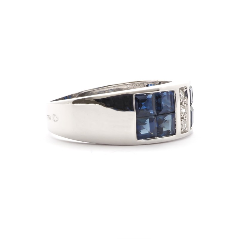 Bague éternelle Carador anneau large en or blanc 750/000, saphirs et diamants