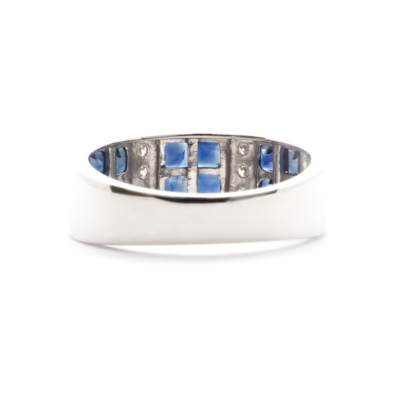 Bague éternelle Carador anneau large en or blanc 750/000, saphirs et diamants