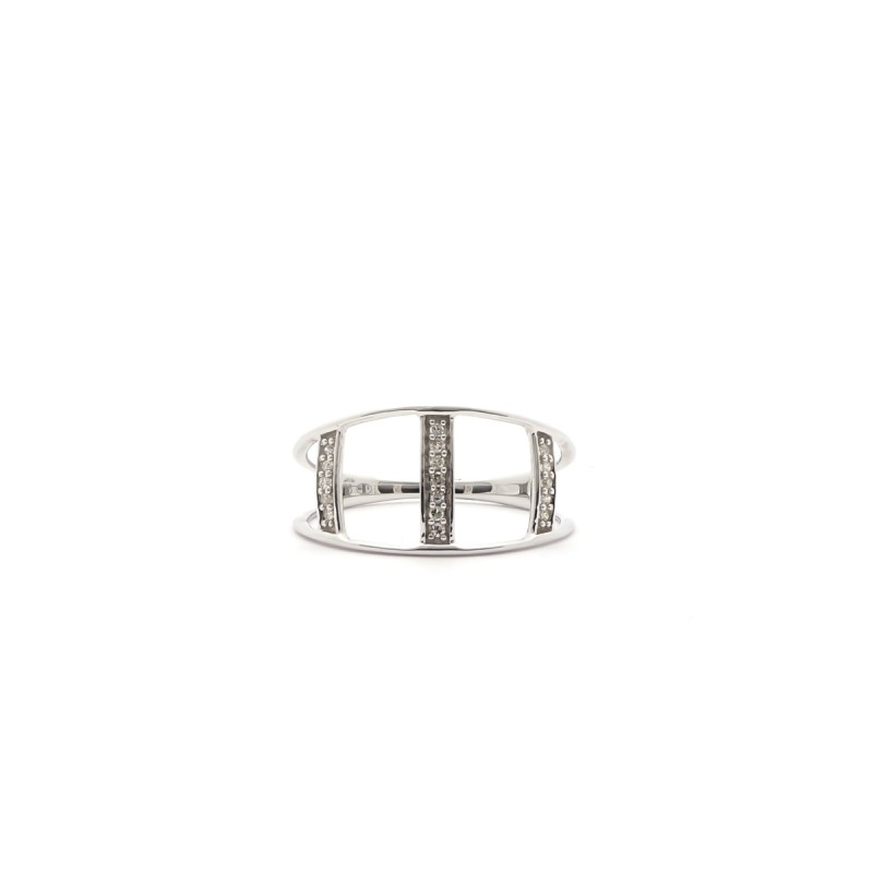 Bague Femme Atelier 17 Ruban trois bandes or blanc 375/000 et diamants