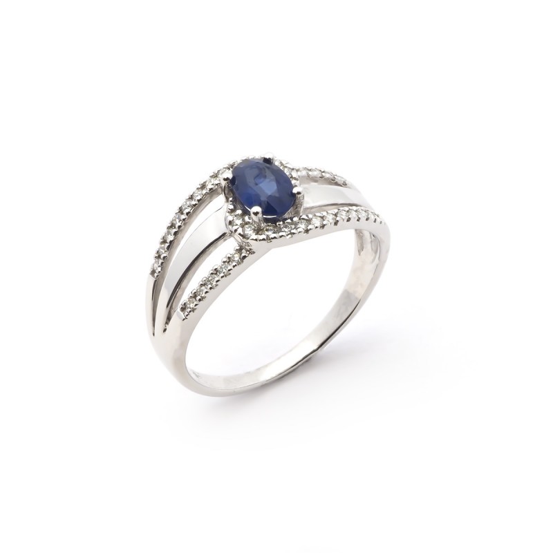 Bague femme en or blanc 750/000 avec saphir et diamants