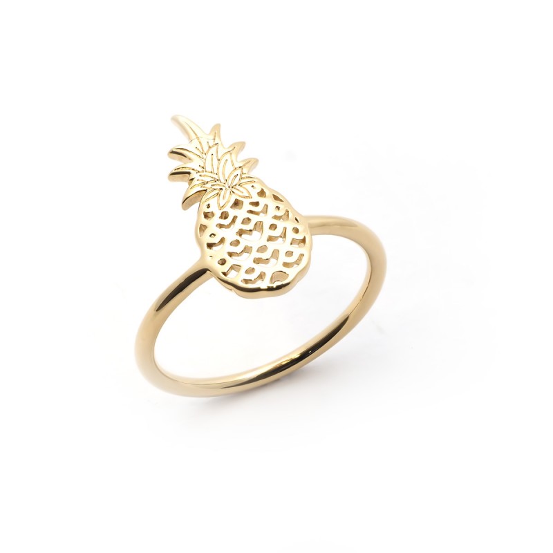 Bague Carador Collection Happy motif ananas plaqué or