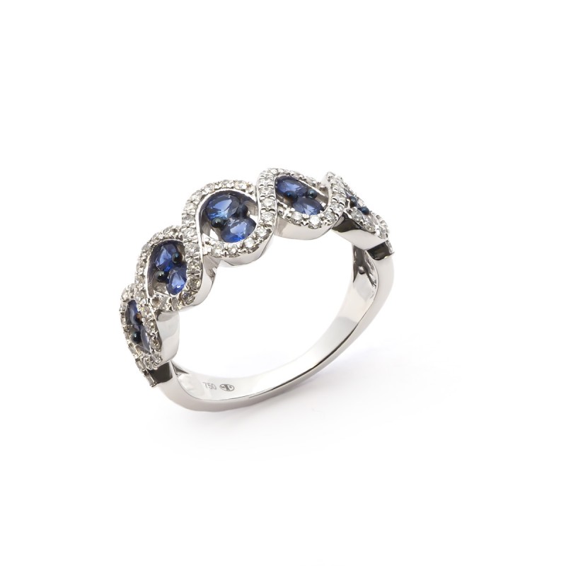 Bague Carador style joallerie en or blanc 750/000, diamants et saphirs