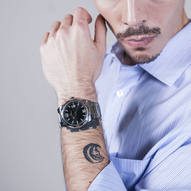 Montre homme montignac acier argenté cadran noir