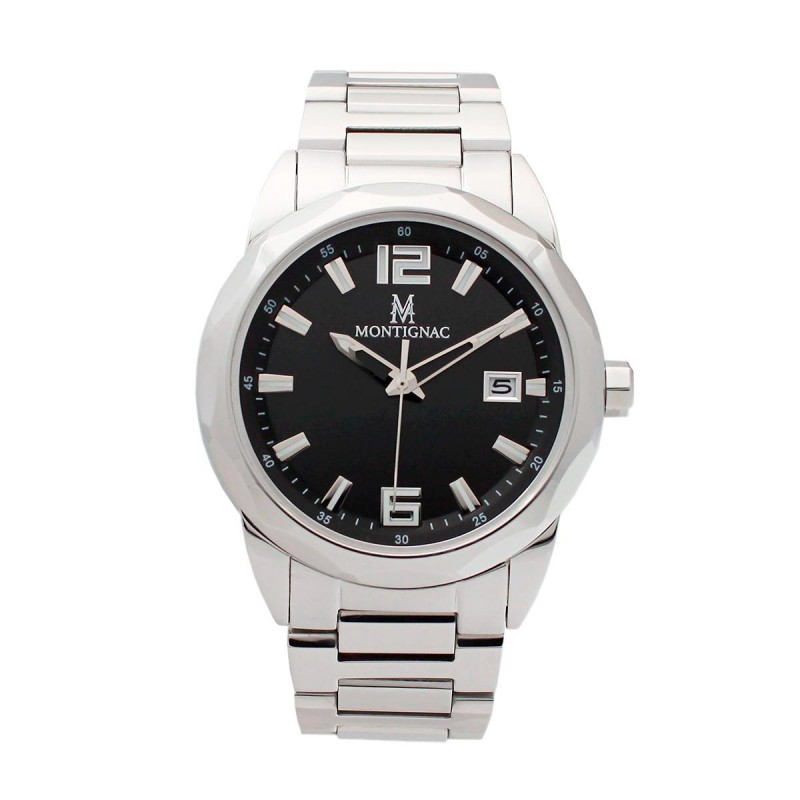Montre homme montignac acier argenté cadran noir