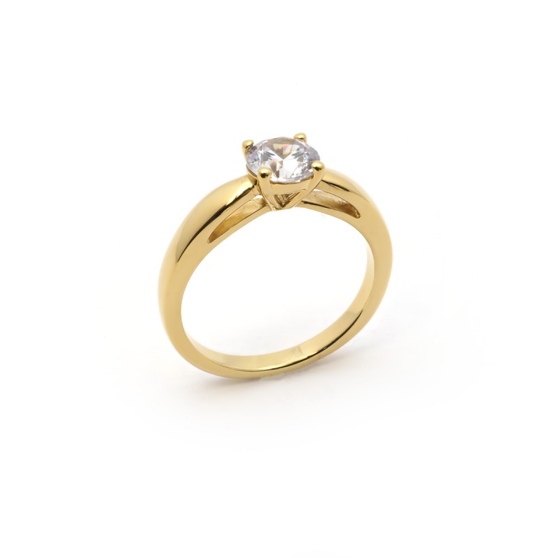 Bague femme  solitaire Carador en  plaqué or et oxyde de zirconium serti 4 griffes