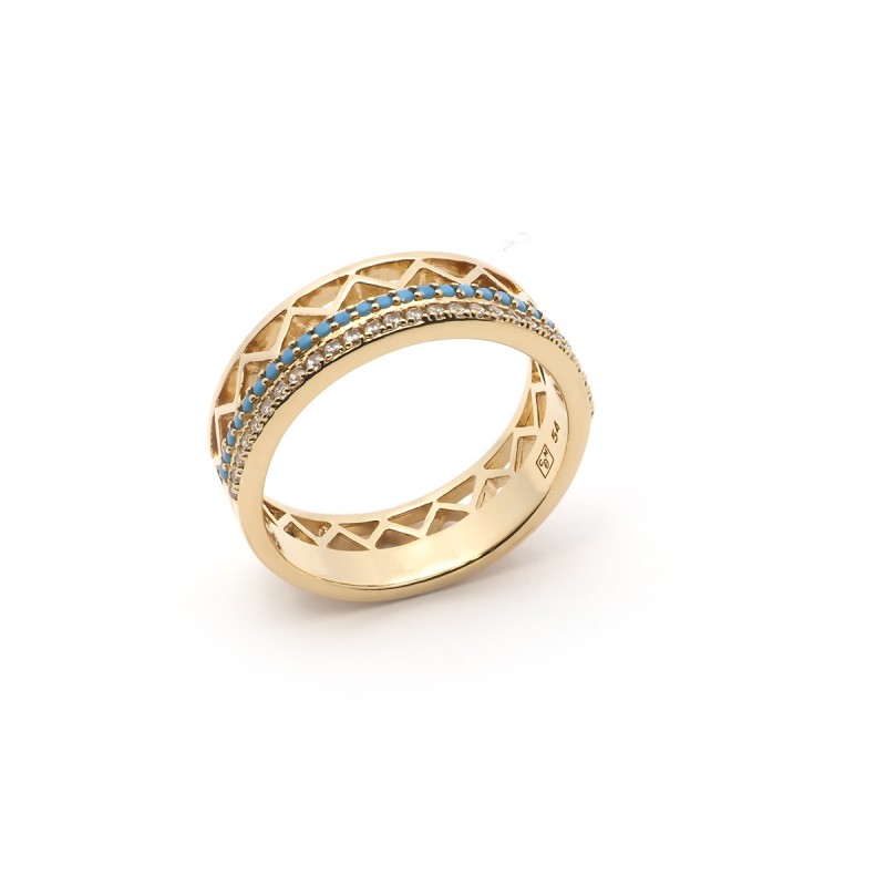 Bague Carador anneau 6 mm motif ethnique plaqué or et turquoise
