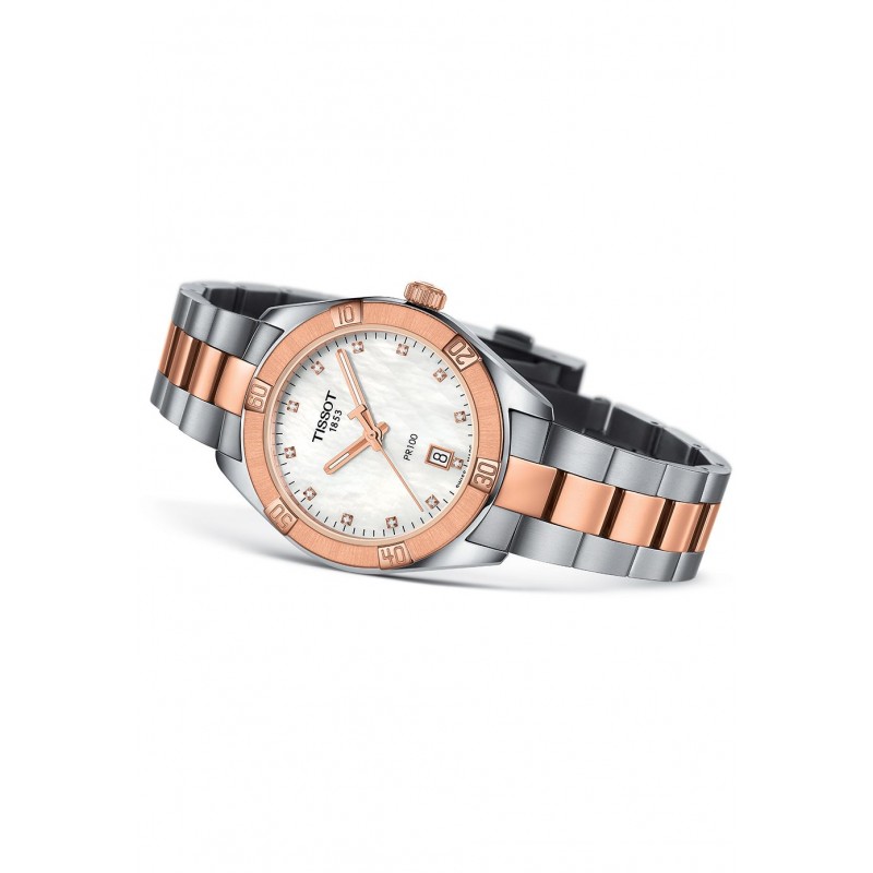Montre Femme Tissot en Acier Argenté et Doré Rose