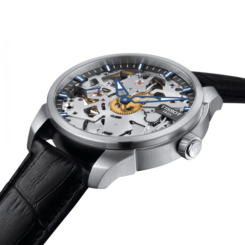 Montre Homme Tissot Bracelet en Cuir Noir Collection T-COMPLICATION SQUELETTE MECHANICAL