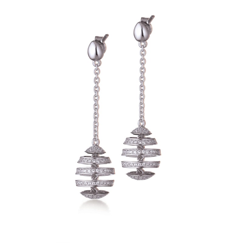 Boucles d'oreilles femme spirale pendantes Tsar en argent et zircons