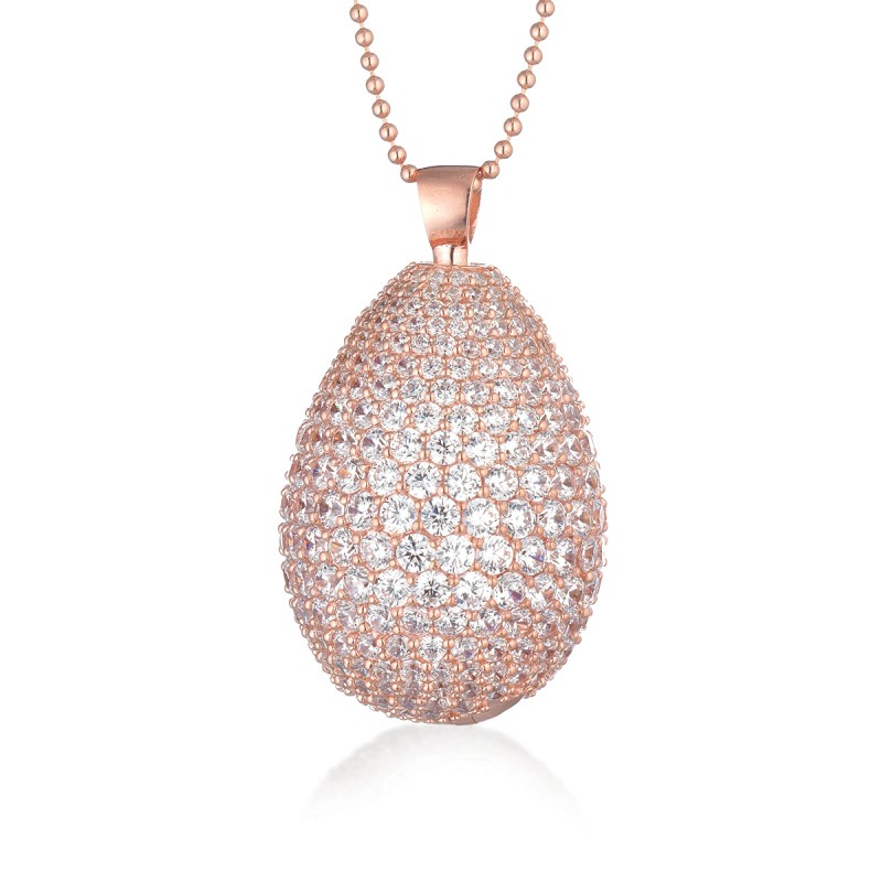Collier femme Tsar en argent doré rose et zircons oeuf ouvrable