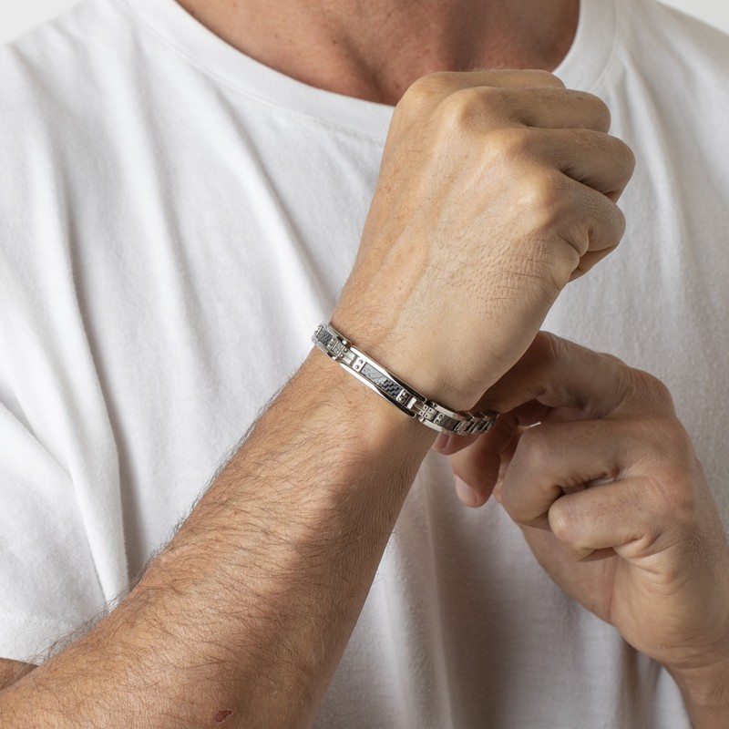 Bracelet homme lotus style en acier couleur argent