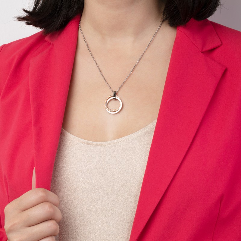 Collier femme lotus style en acier bicolore