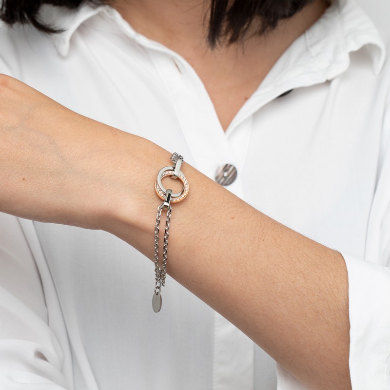 Bracelet femme lotus style en acier bicolore