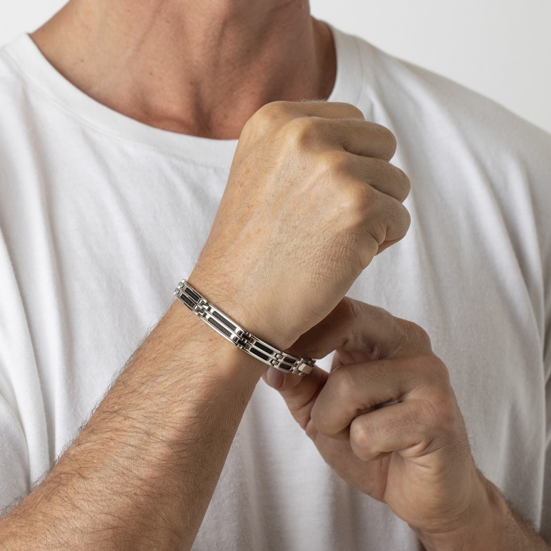 Bracelet homme lotus style en acier couleur argent