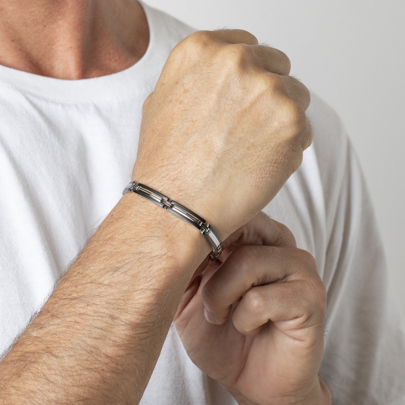 Bracelet homme lotus style en acier couleur argent
