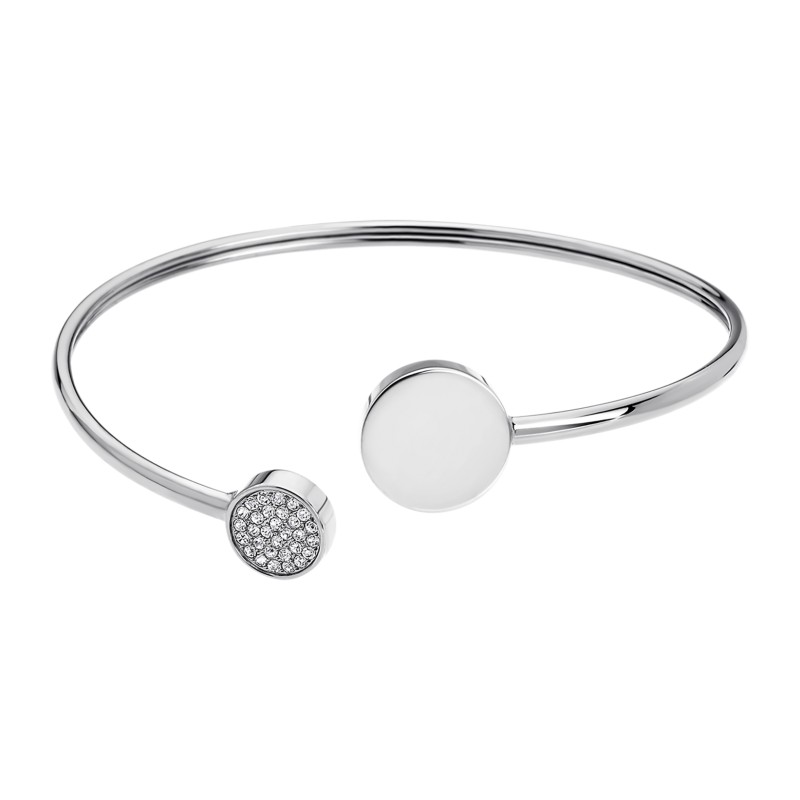 Bracelet-jonc ouvert femme lotus style en acier couleur argent