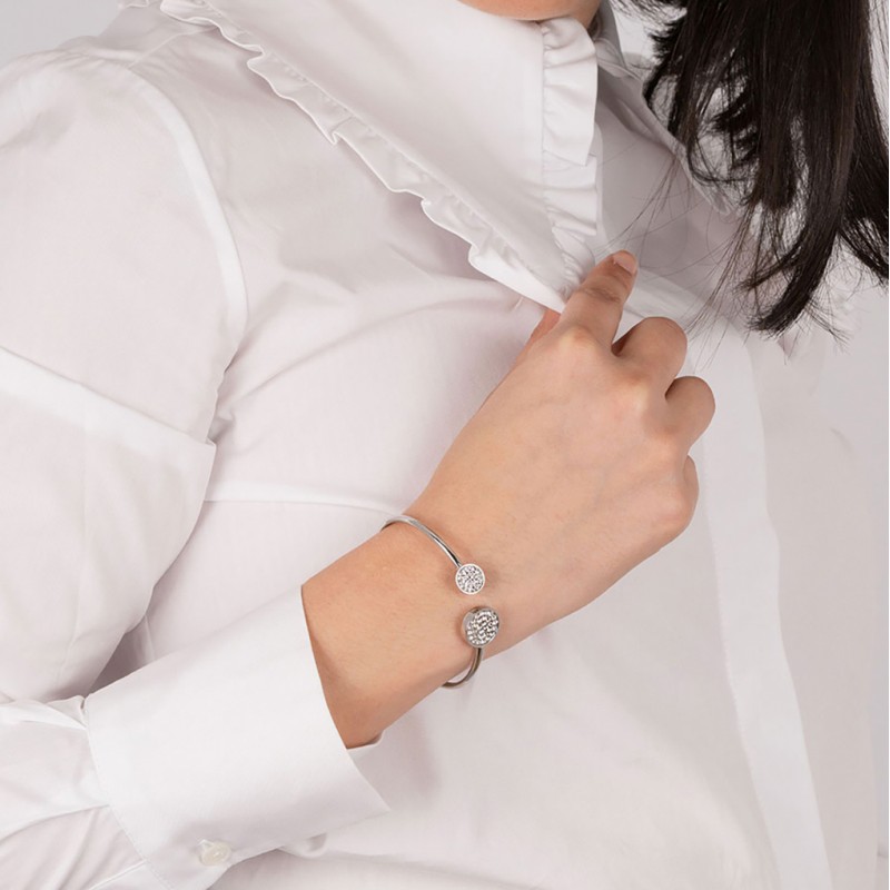 Bracelet-jonc ouvert femme lotus style en acier couleur argent