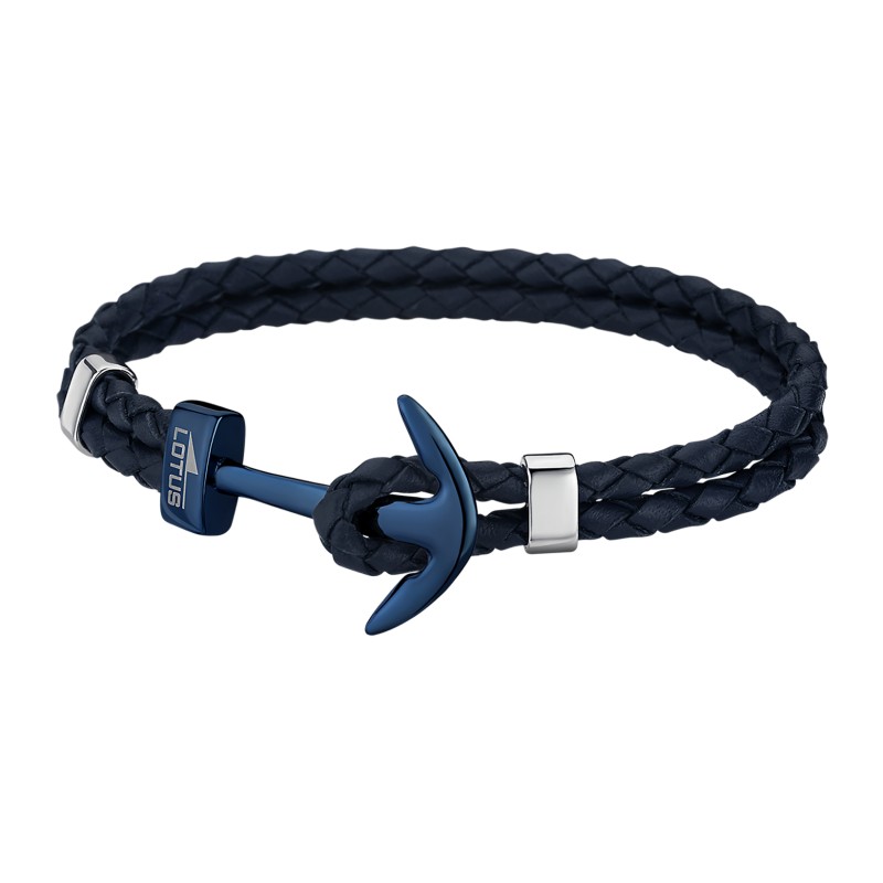 Bracelet ancre homme lotus style en acier et cuir