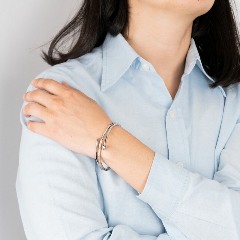 Bracelet-jonc femme lotus style en acier couleur argent