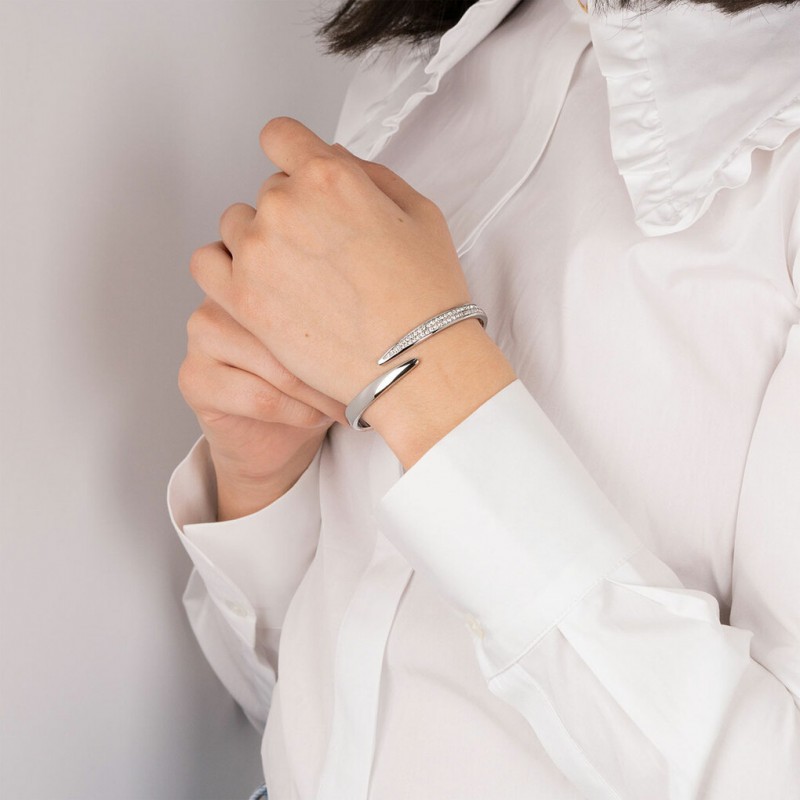 Bracelet-jonc femme lotus style en acier couleur argent