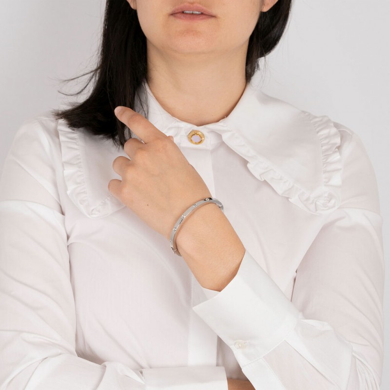 Bracelet-jonc femme lotus style en acier couleur argent