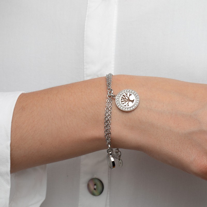 Bracelet ARBRE DE VIE femme lotus style en acier couleur argent