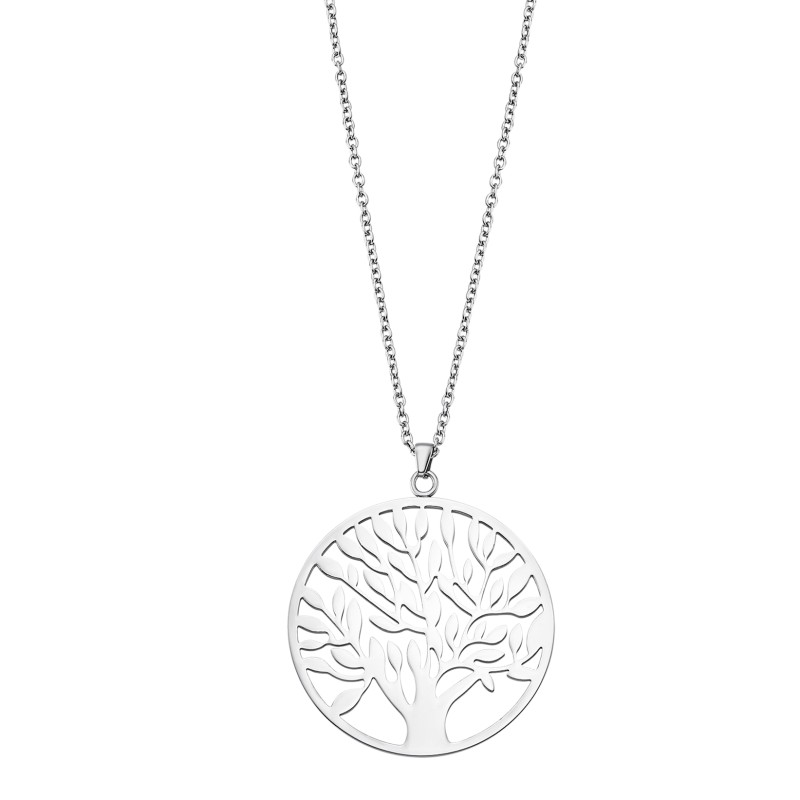 Collier arbre de vie femme lotus style en acier couleur argent