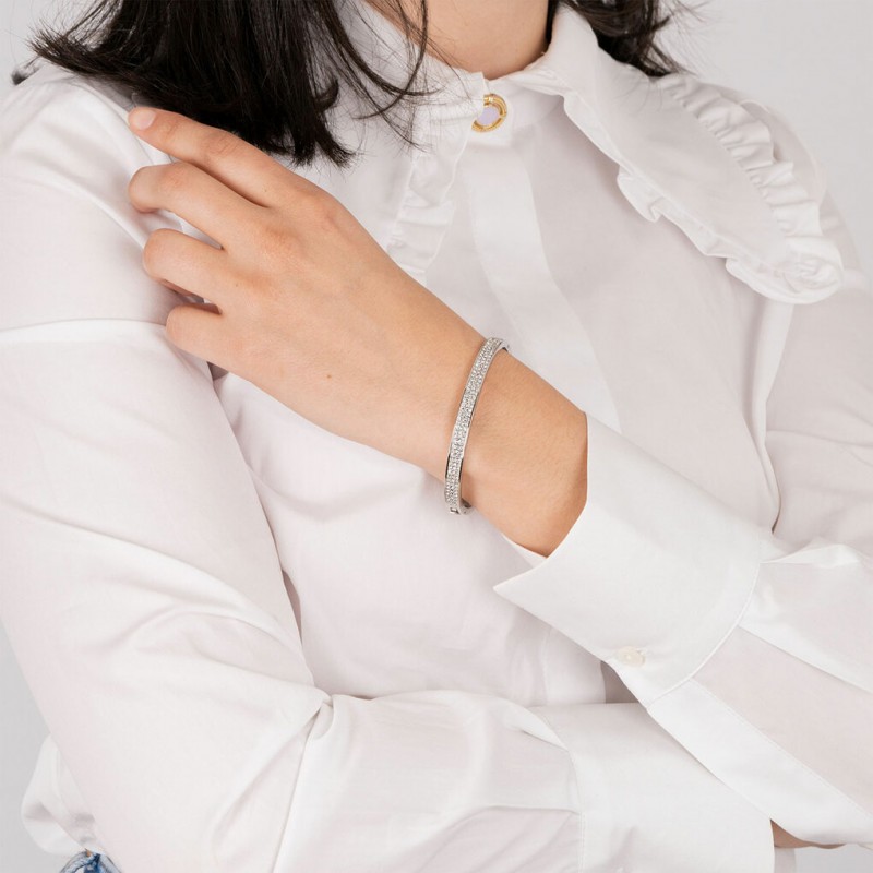 Bracelet-jonc femme lotus style en acier couleur argent