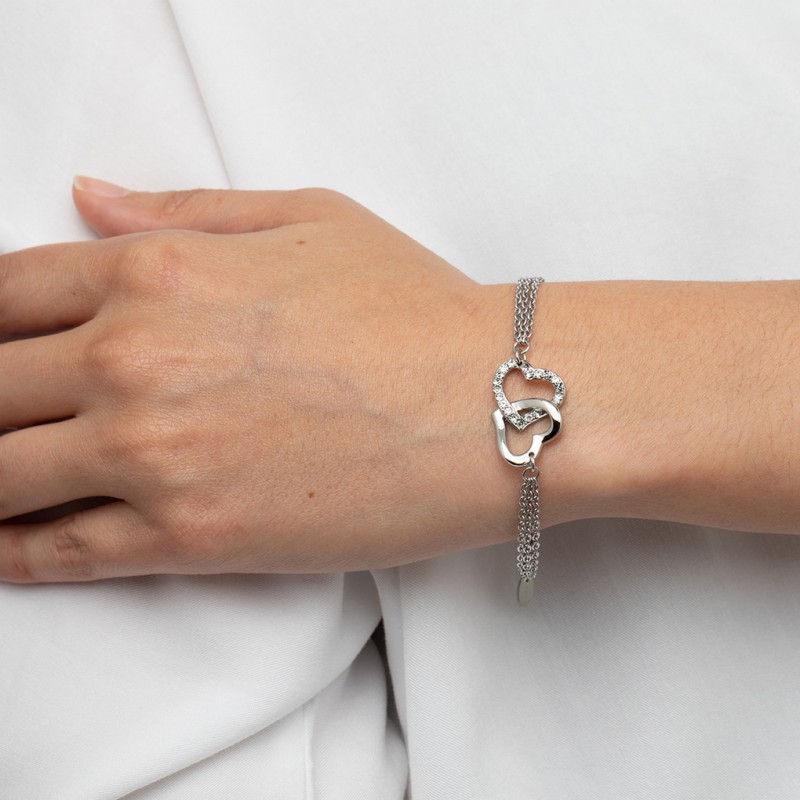 Bracelet coeur femme lotus style en acier couleur argent