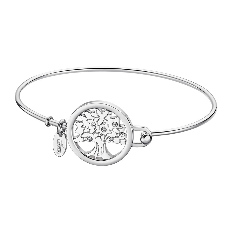 Bracelet jonc ARBRE DE VIE femme lotus style en acier couleur argent