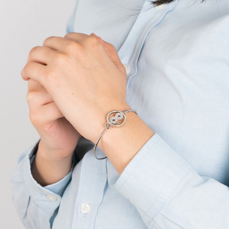 Bracelet jonc infini femme lotus style en acier couleur argent