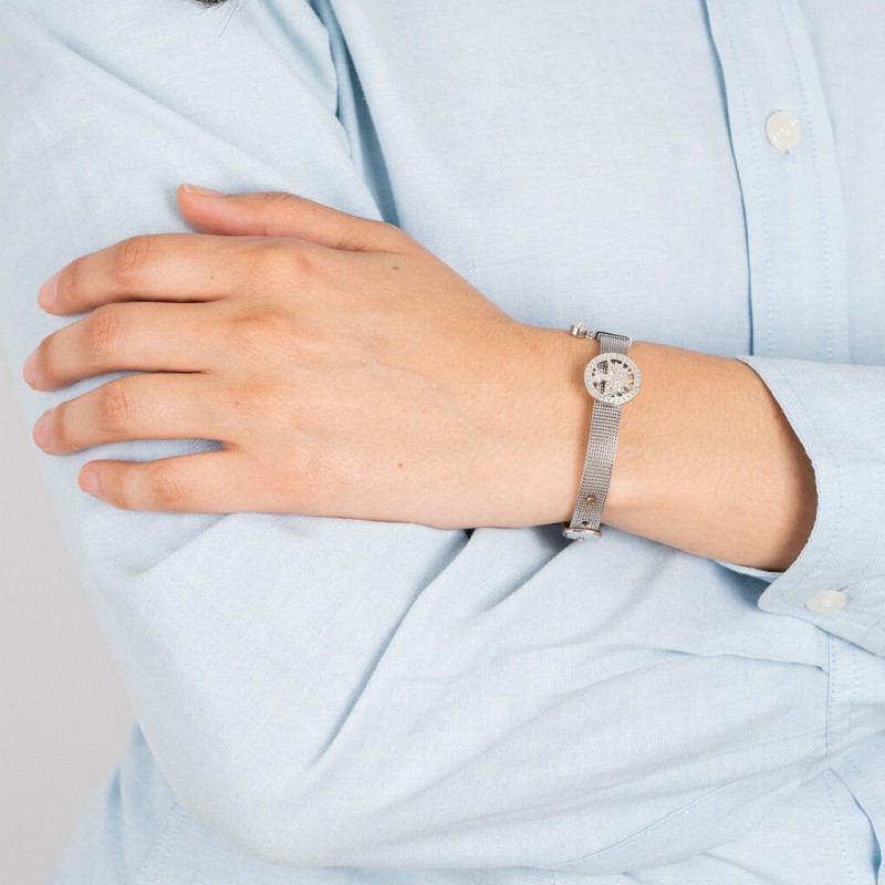 Bracelet ARBRE DE VIE femme lotus style en acier couleur argent