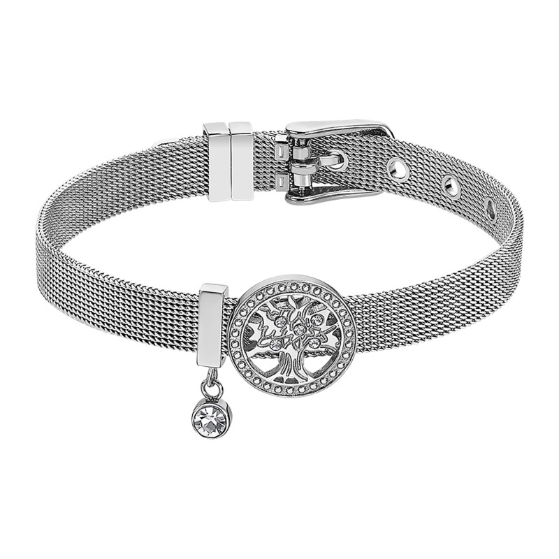Bracelet ARBRE DE VIE femme lotus style en acier couleur argent