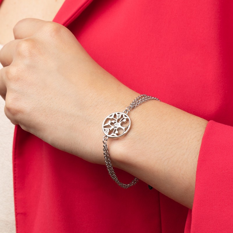 Bracelet ARBRE DE VIE femme lotus style en acier couleur argent