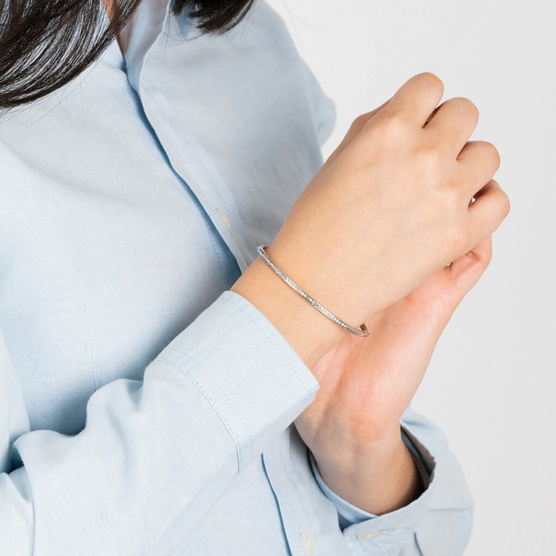 Bracelet rigide femme lotus style en acier couleur argent