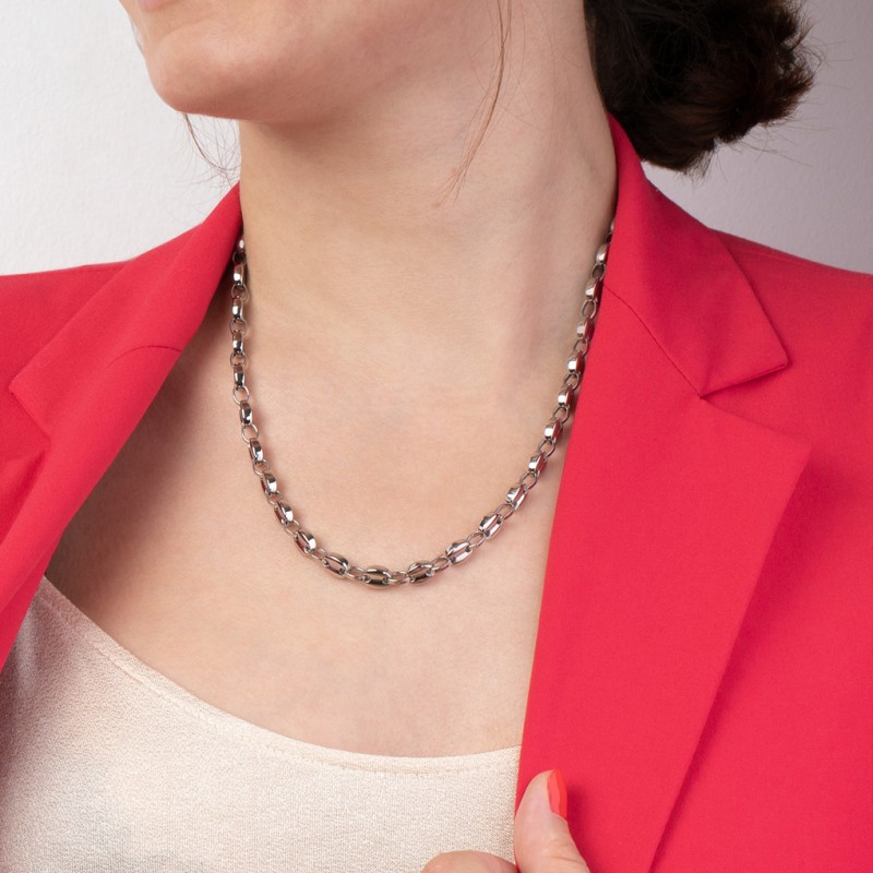 Collier femme lotus style en acier couleur argent