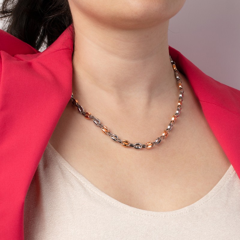 Collier femme lotus style en acier bicolore