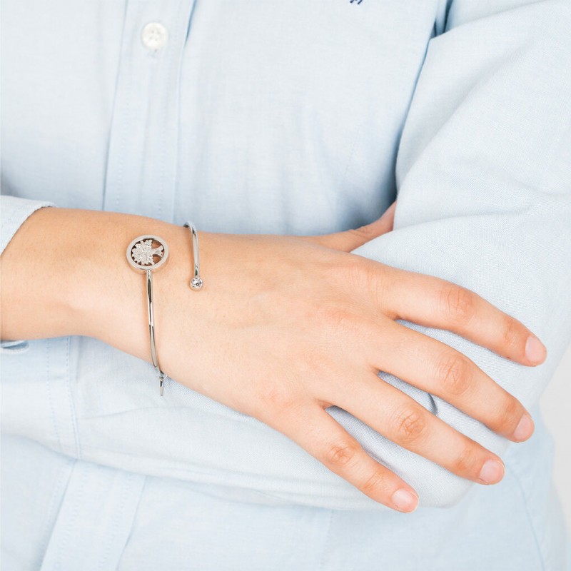 Bracelet jonc ARBRE DE VIE femme lotus style en acier couleur argent