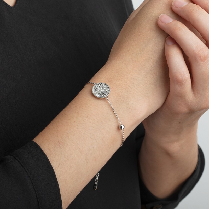 Bracelet ARBRE DE VIE femme lotus style en acier couleur argent