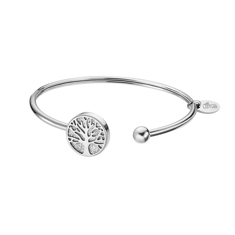 Bracelet jonc ARBRE DE VIE femme lotus style en acier couleur argent