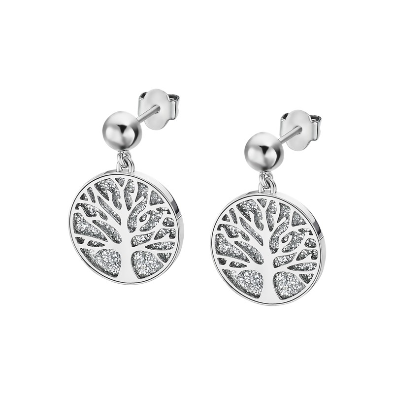 Boucles d'oreilles Pendantes ARBRE DE VIE lotus style en acier argenté