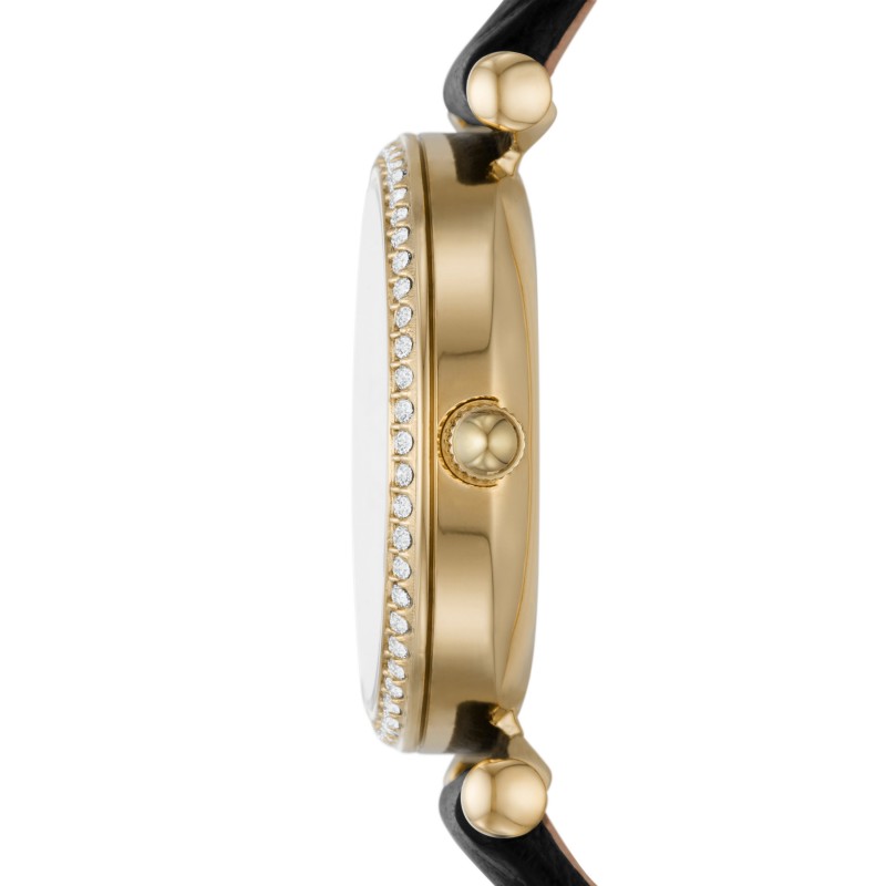 Montre Femme Fossil Mini Carlie acier cuir écoresponsable noir