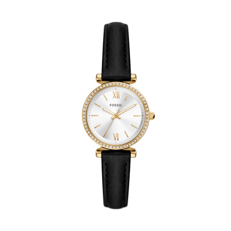 Montre Femme Fossil Mini Carlie acier cuir écoresponsable noir