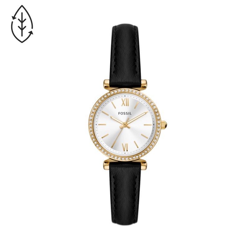 Montre Femme Fossil Mini Carlie acier cuir écoresponsable noir