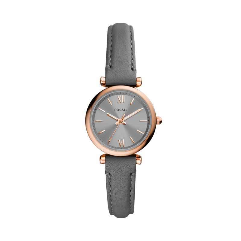 Montre Femme Fossil Mini Carlie acier cuir gris