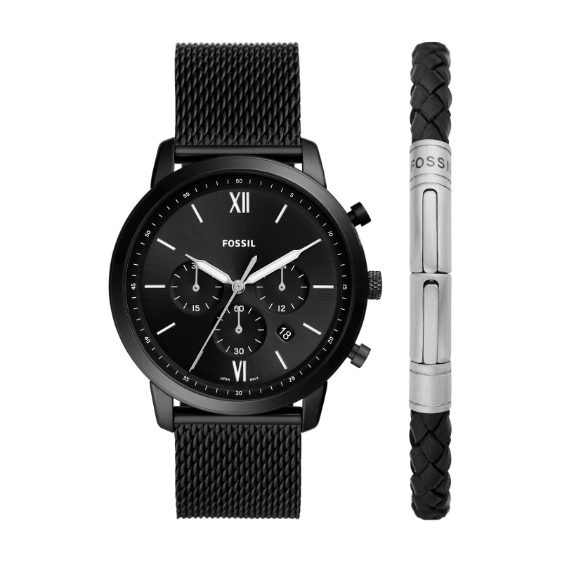 Coffret montre Fossil en cuir noir et bracelet