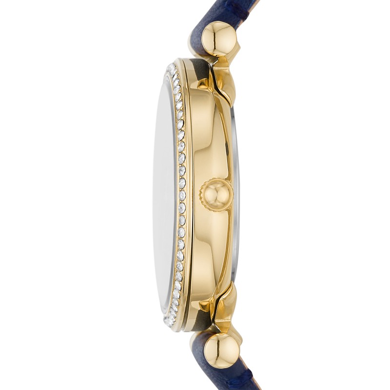 Montre Femme Fossil Mini Carlie acier cuir bleu marine