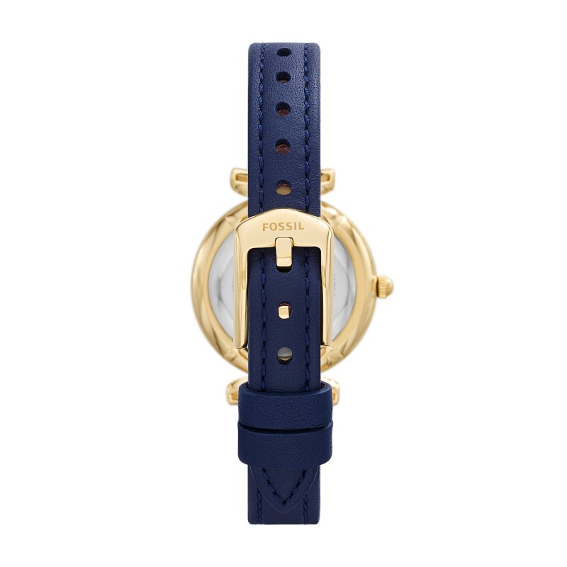 Montre Femme Fossil Mini Carlie acier cuir bleu marine