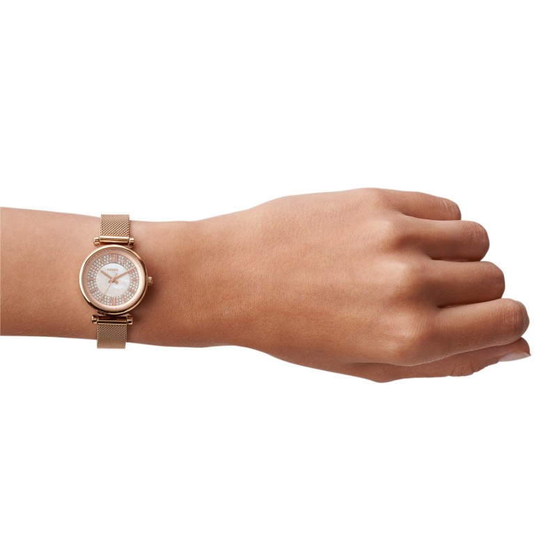 Montre Femme Fossil Mini Carlie acier doré rose